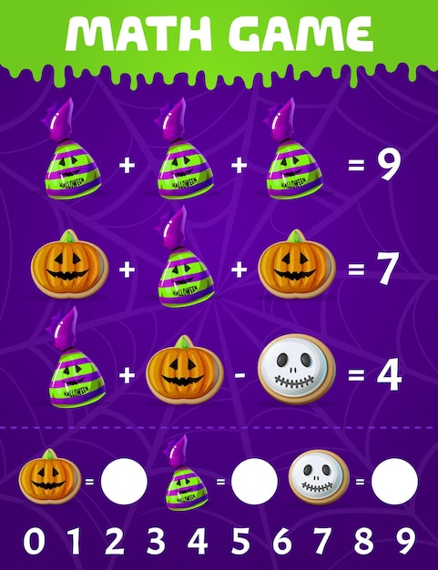 Хэллоуинские сладости и конфеты в детской математической игре