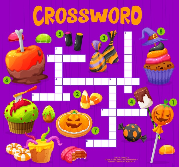 Halloween sweets and desserts crossword quiz grid