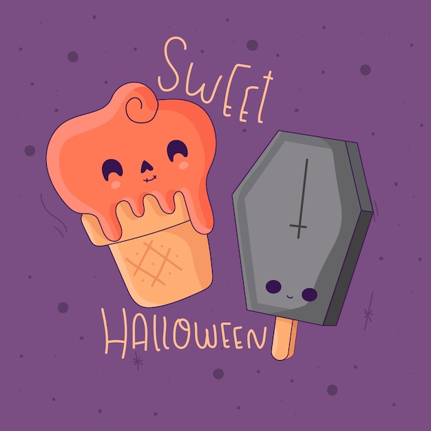 Vector halloween sweets on purple