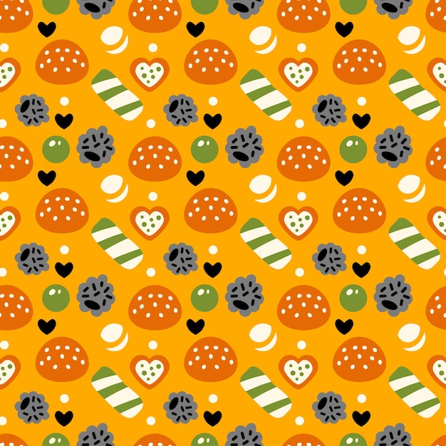 Halloween sweets seamless pattern with candies