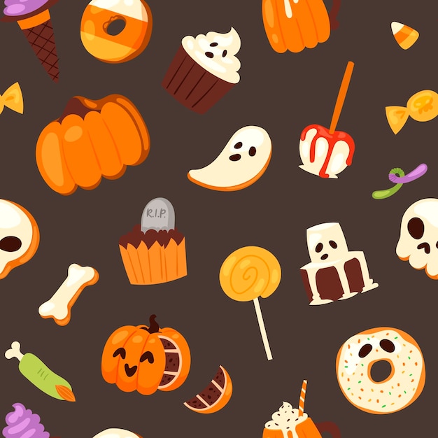 Halloween sweets seamless pattern. 