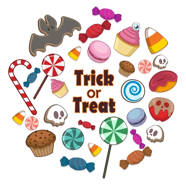 Halloween sweets with the words Trick or Treat in the middle