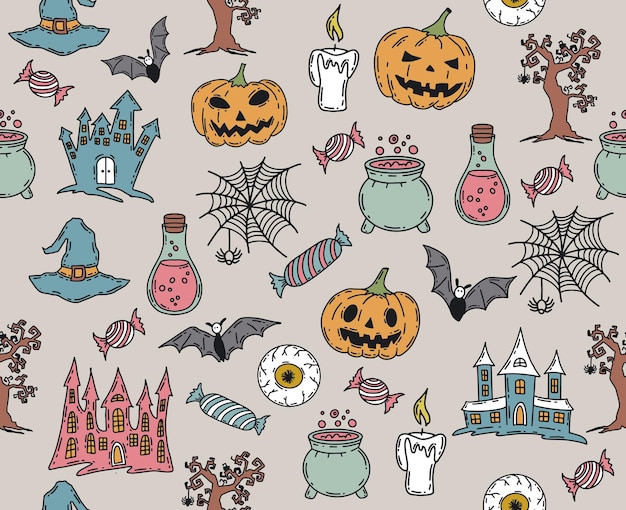 Halloween-symbolen handgetekende illustraties