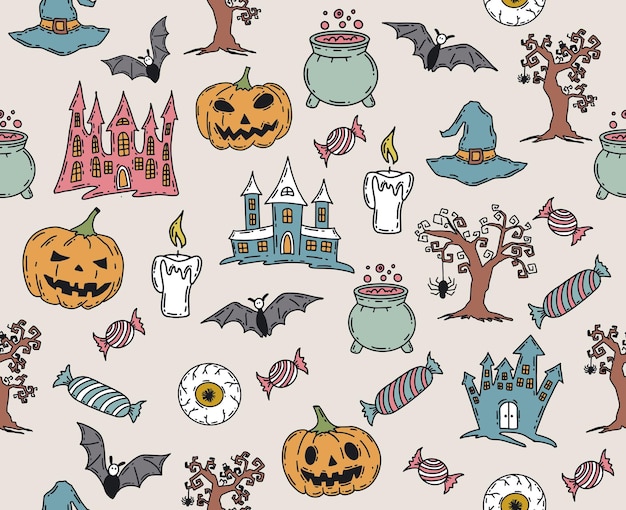 Halloween-symbolen handgetekende illustraties