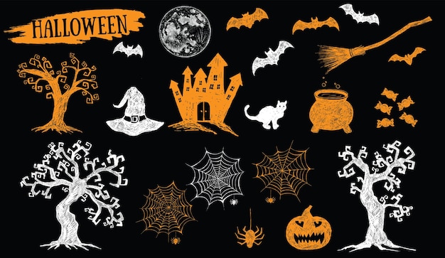 Vector halloween-symbolen handgetekende illustraties