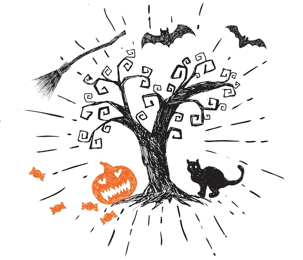 Halloween symbols hand drawn illustrations