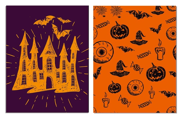 Halloween symbols hand drawn illustrations