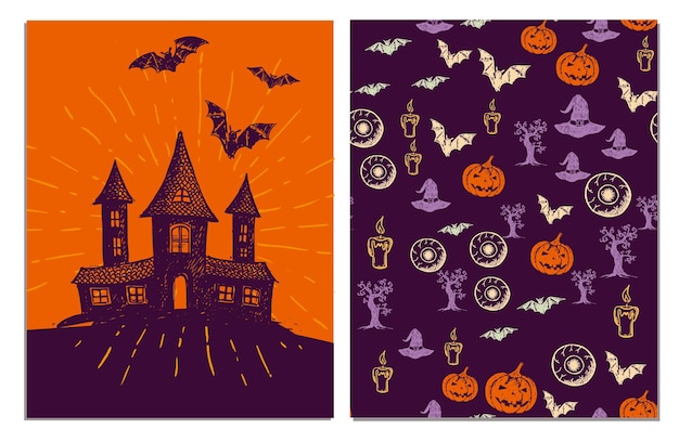 Halloween symbols hand drawn illustrations