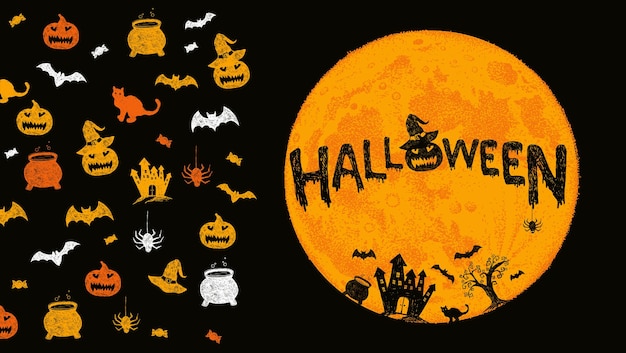 Halloween symbols hand drawn illustrations