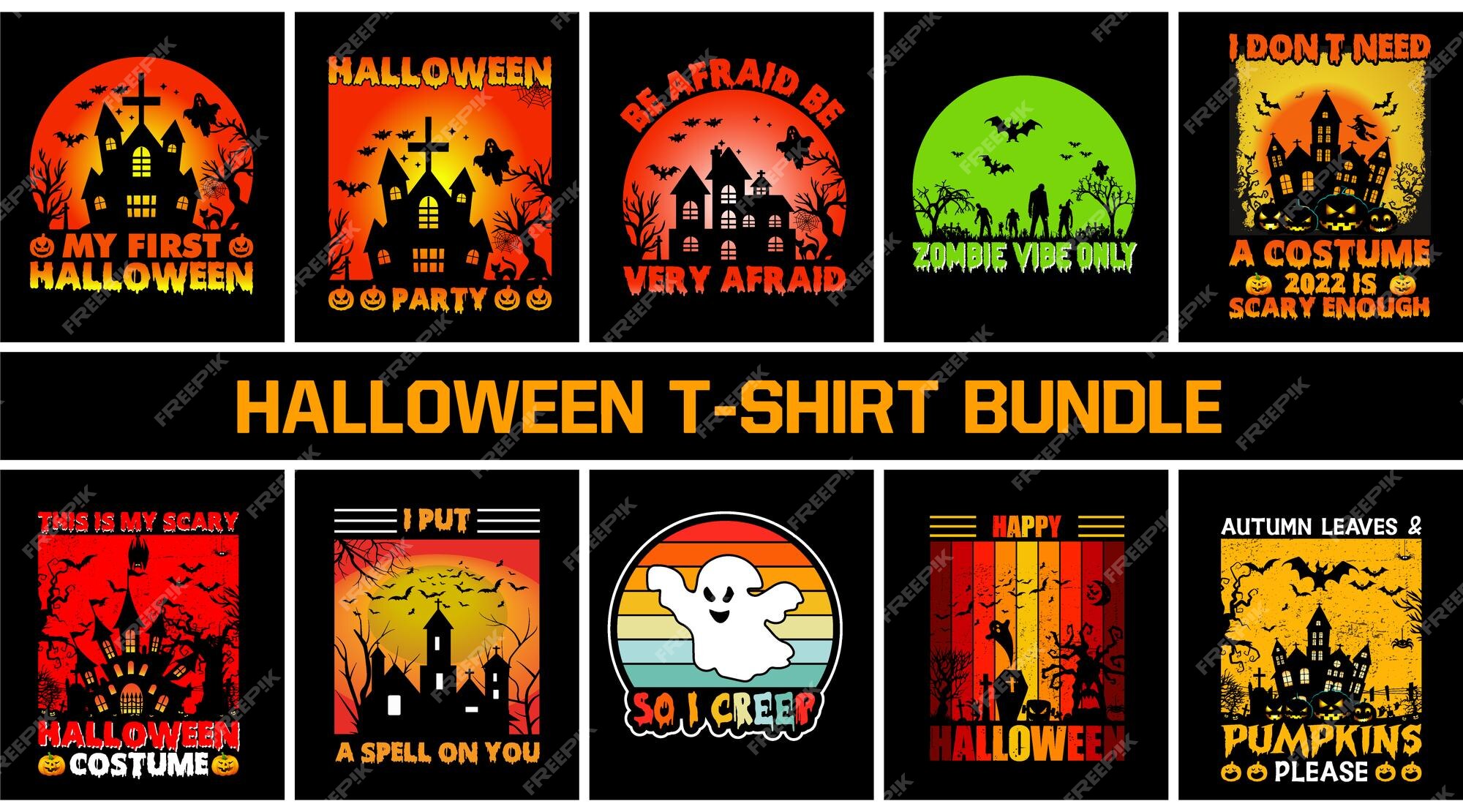 Halloween t-shirt designs bundle of 44 vector images