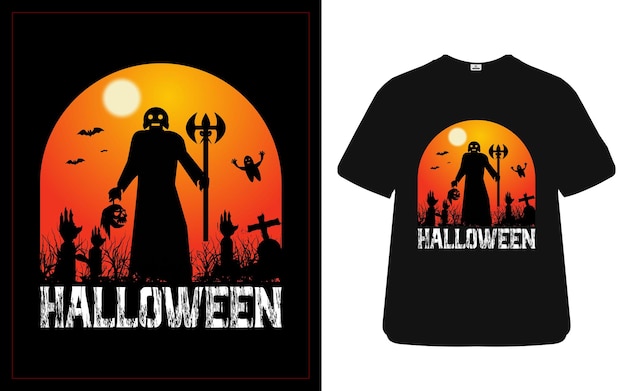 Шаблон дизайна футболки на хэллоуин с элементами
