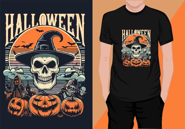 Vector halloween t-shirt ontwerp halloween spook t-shirt ontwerp kunstwerk