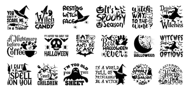 Vector halloween t-shirt ontwerpbundel halloween t-shirt citaten over halloween