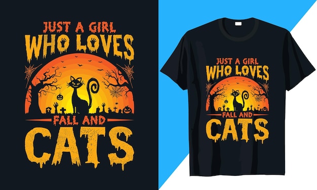 Halloween-t-shirtontwerp Gewoon een meisje dat van herfst en katten houdt