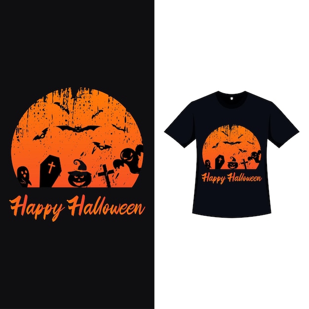 Halloween t-shirtontwerp met vintage kleur en enge geest haunted-element silhouetontwerp met pompoenlantaarn christelijk teken spookkist enz. eng t-shirtontwerp voor halloween-evenement