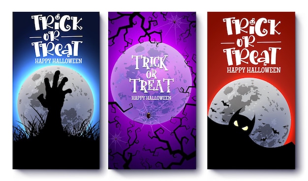 Halloween tags vector poster set design Trick or treat greeting gift tag and kids party horror