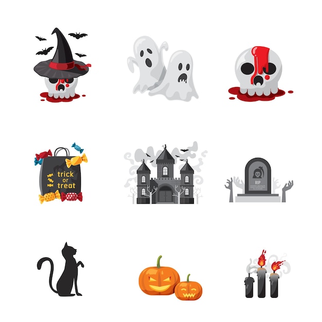 Halloween-tekenpictogram en karakter vectorillustratie die op witte achtergrond wordt geïsoleerd