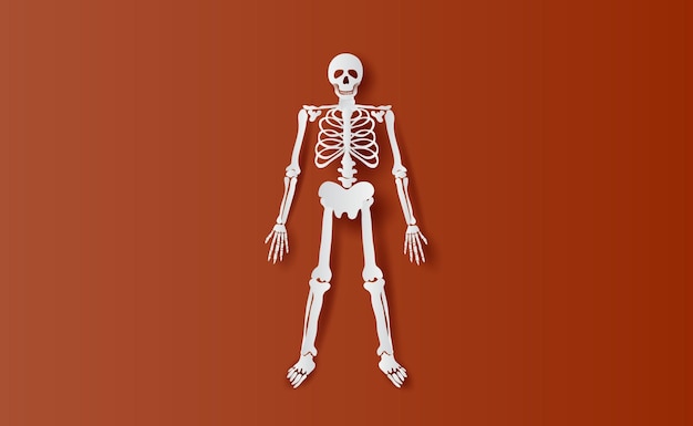 Halloween tekens van skelet eenvoudige bone.icon op bruin isoleren achtergrond. Creatief papier knippen en ambachtelijke minimale scène plaats voor uw tekst. Biologie lichaam menselijke anatomie ontwerp vectorillustratie Eps10