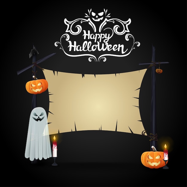 Halloween template with pumpkins and ghosts