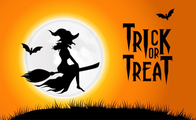 Vector halloween template with witch fly