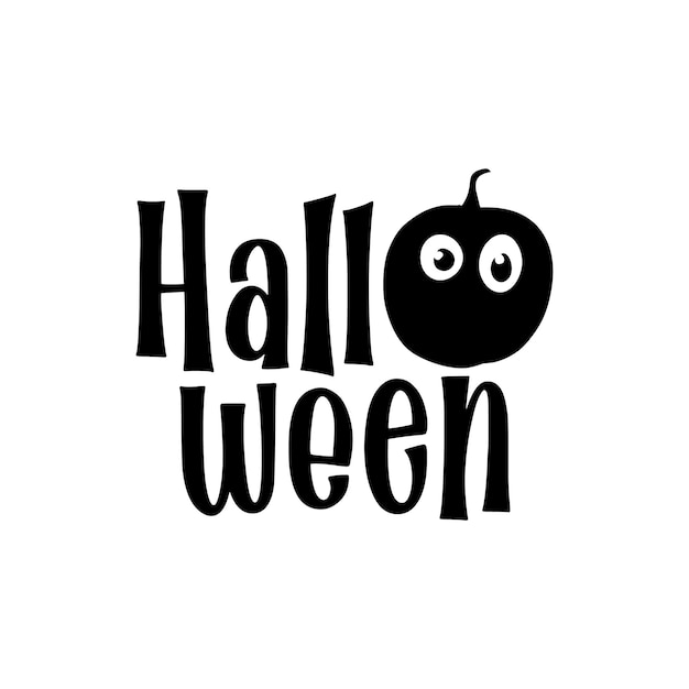 Halloween text and black pumkin with eyes isolated on white color background