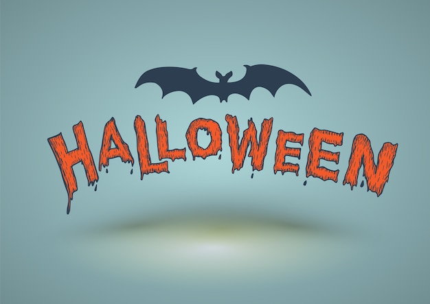 Testo di halloween disegnato con pipistrello per carta di halloween e poster.