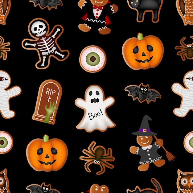 halloween texture. halloween seamless pattern with gingerbread cookies