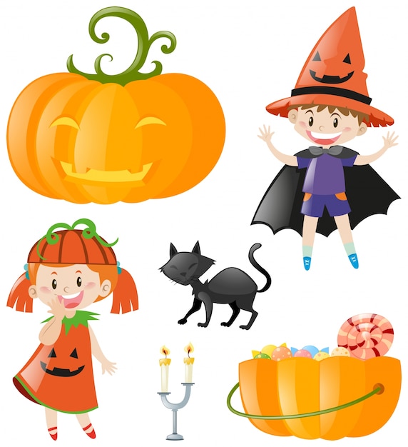 Halloween-thema met jonge geitjes en pompoen