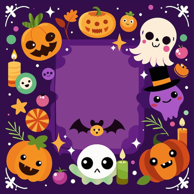 a halloween theme with halloween characters and a purple background