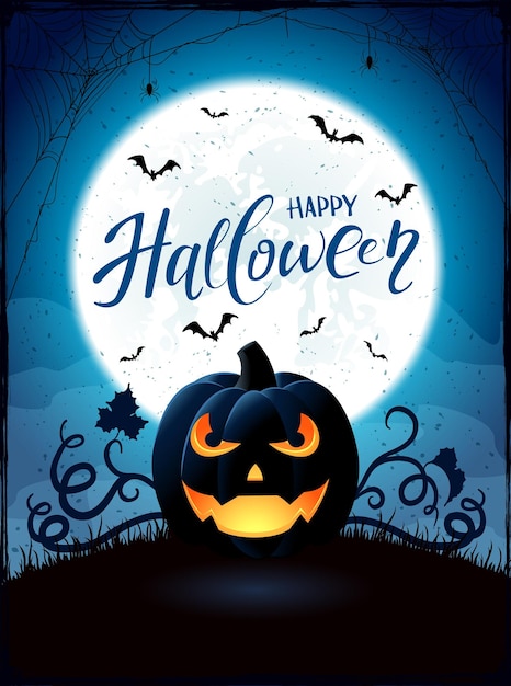 Tema di halloween con jack o lantern sullo sfondo della luna