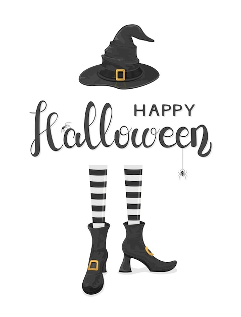 Вектор Тема хеллоуина с ногами ведьм в ботинках и шляпе