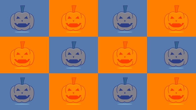 Halloween themed background seamless pattern with pumpkin, boo, ghost bubble chat, trick or treat.