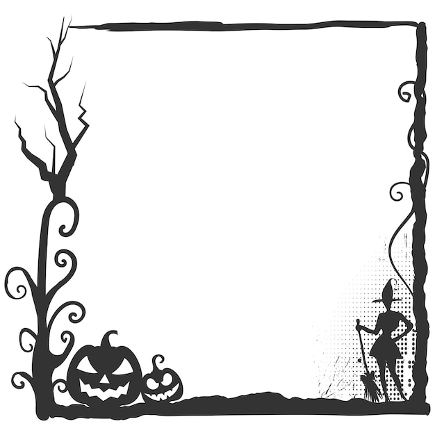 Halloween themed photo frame with halftone and halloween tree