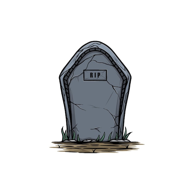 Halloween tombstone vector illustration with grass and earth