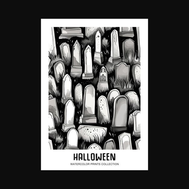 Halloween Tombstones Spooky Illustration