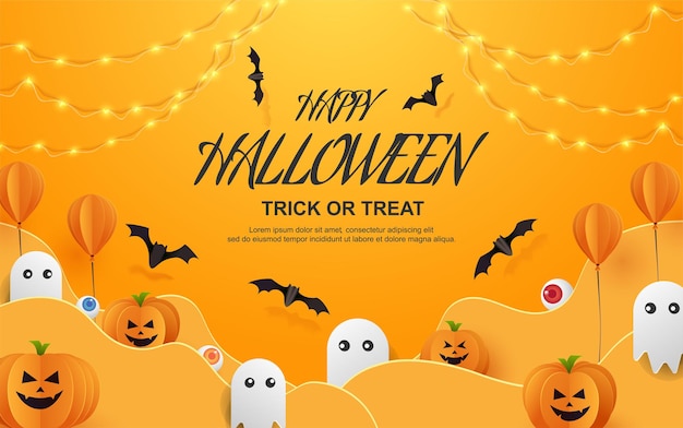 Halloween treat or trick with pumpkins paper cut style