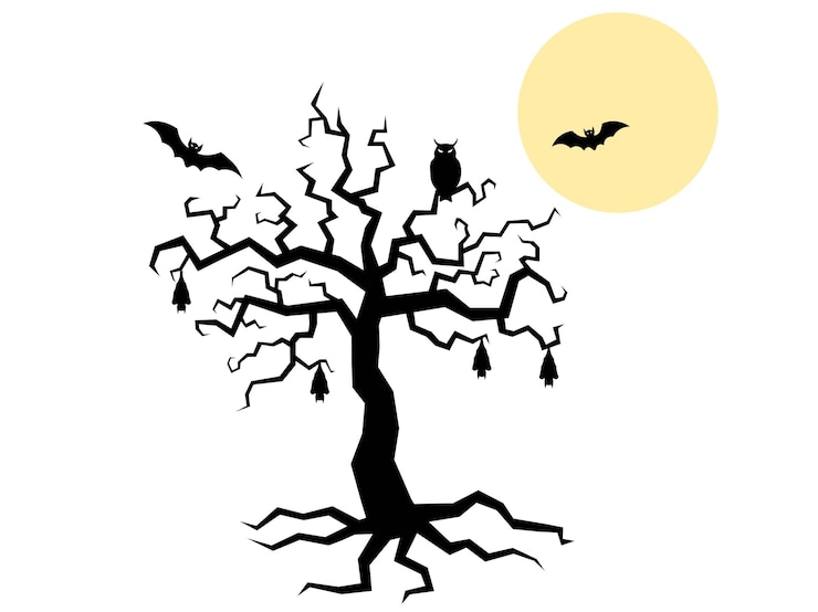 Vector halloween tree silhouette illustration vector in cartoon style on white background halloween concept