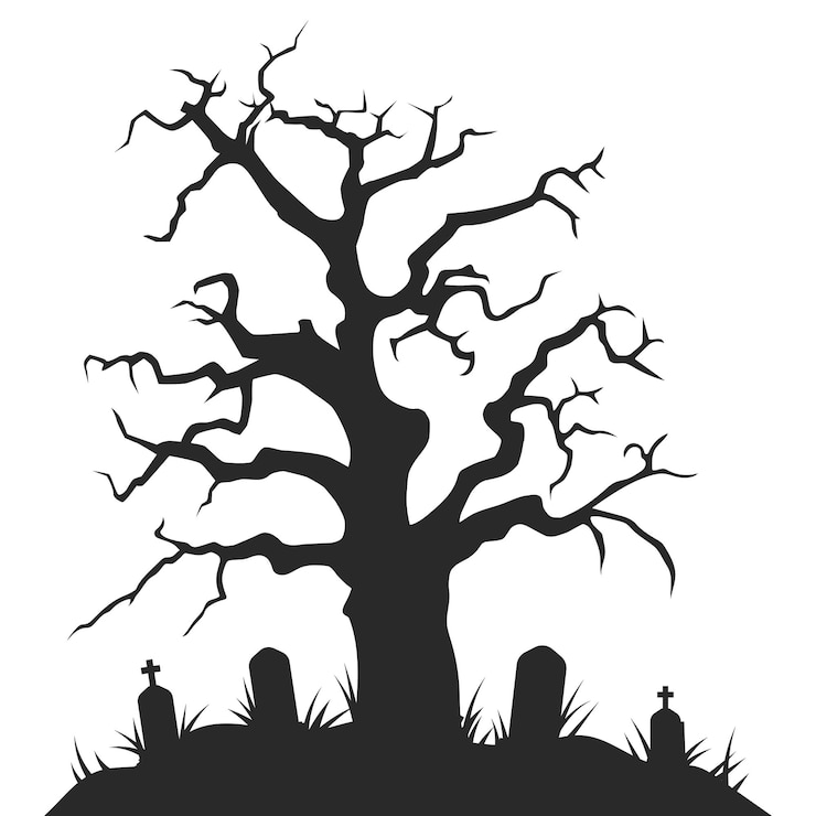 Vector halloween tree silhouette illustration