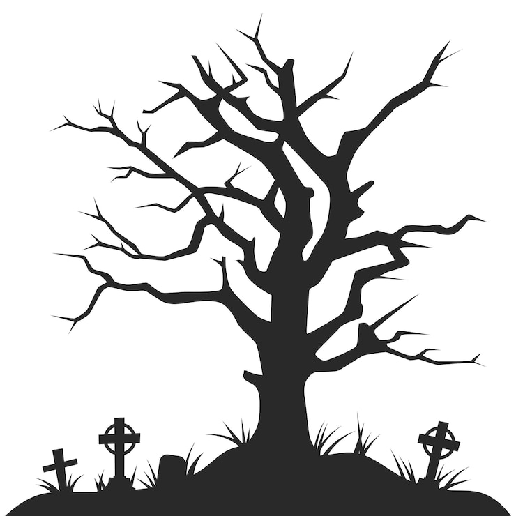 Vector halloween tree silhouette illustration