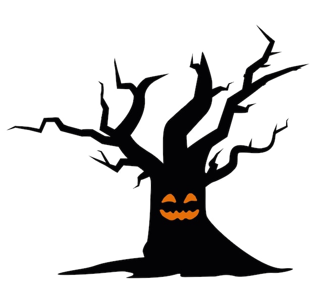Vector halloween tree silhouette on white background1