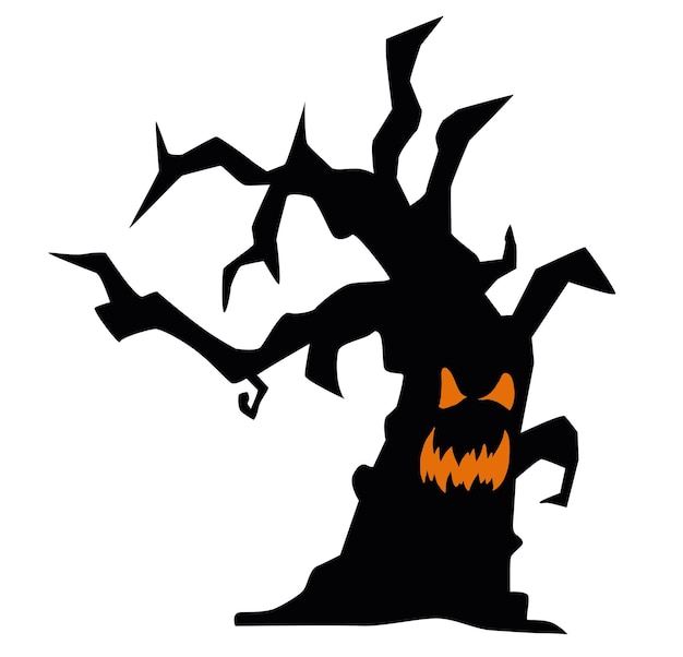 Halloween tree silhouette on white background
