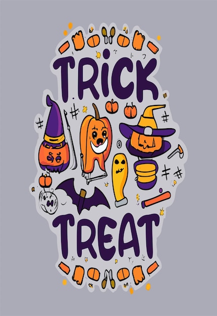 Halloween Trick or Treat Clipart 2D-vectorontwerp