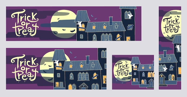 Vector halloween trick or treat collection of web banners