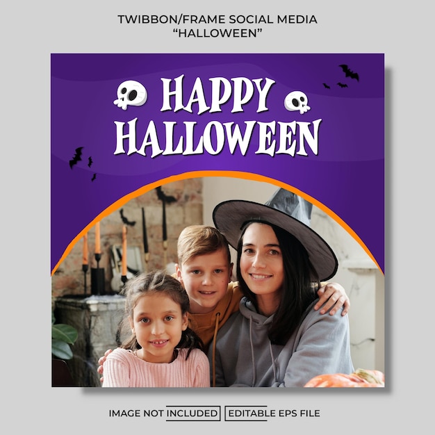 Vettore disegno del modello di social media con cornice twibbon di halloween