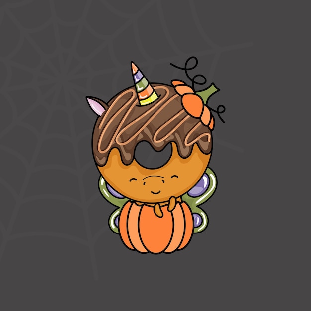 Halloween unicorn clipart for coloring page and illustration. adorable halloween unicorn donut.