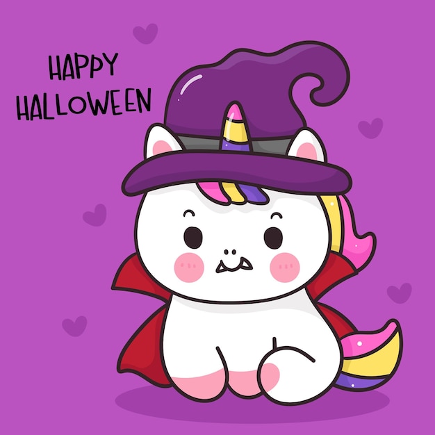 Vector halloween unicorn vampire kawaii card