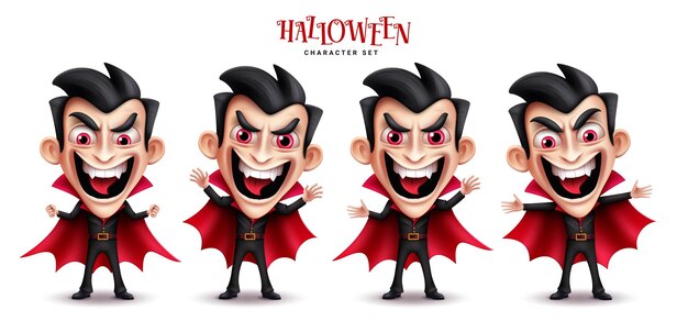 Halloween vampier tekens vector decorontwerp Halloween dracula karaktercollectie in staande