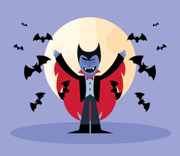 Vector halloween vampire cartoon with bats design, scary theme