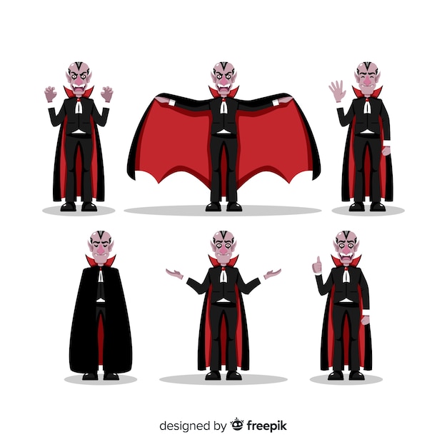 Коллекция персонажей вампиров Хэллоуина с плоским дизайном