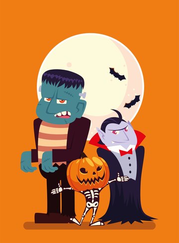 Premium Vector  Halloween vampire cartoon with pumpkin mask at night  design, holiday and scary theme illustration